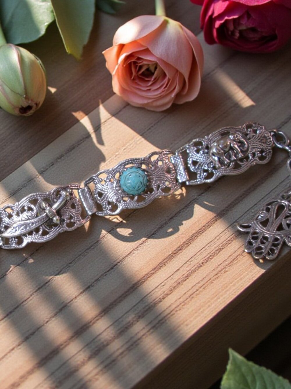Ottoman Silver Story Bracelet, 1920s Turkish Cuff